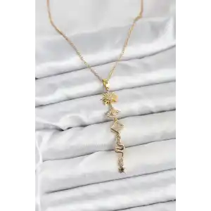 316L Çelik Zincir Gold Renk Güneş ve Enerji Model Kadın Y Kolye