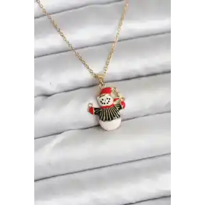 316L Çelik Zincir Gold Renk Kardan Adam Figürlü Yılbaşı Temalı Kadın Kolye
