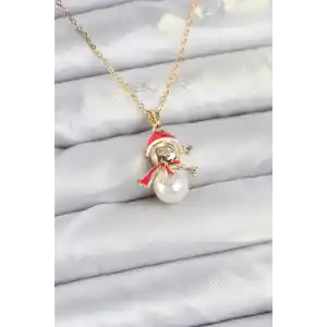 316L Çelik Zincir Gold Renk Kardan Adam Model Yılbaşı Temalı Kadın Kolye