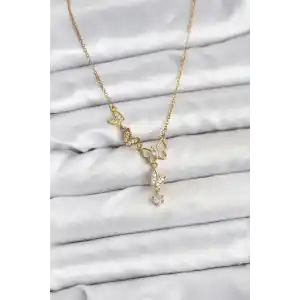 316L Çelik Zincir Gold Renk Kelebek Model Kadın Kolye