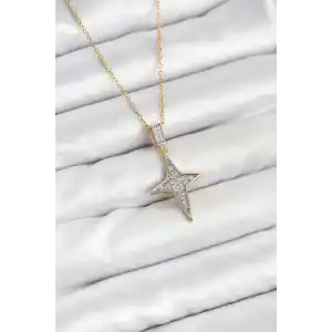 316L Çelik Zincir Gold Renk Kutup Yıldızı Model Zirkon Taşlı Kadın Kolye