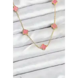 316L Çelik Zincir Gold Renk Pembe Baby Boy Yonca Kadın Kolye