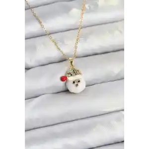 316L Çelik Zincir Gold Renk Şapkalı Kardan Adam Kafası Model Yılbaşı Temalı Kadın Kolye