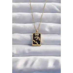 316L Çelik Zincir Gold Renk Sonsuzluk Detay Zirkon Taşlı Tarot Kolye