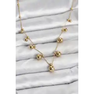 316L Çelik Zincir Gold Renk Topçuklu Kolye