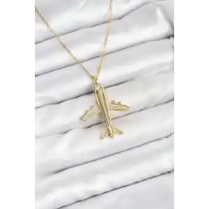 316L Çelik Zincir Gold Renk Uçak Model Kadın Kolye