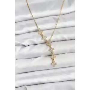 316L Çelik Zincir Gold Renk Yonca Model Kadın Kolye