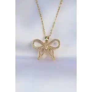 316L Çelik Zincir Gold Renk Zirkon Taşlı Fiyonk Kolye