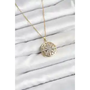 316L Çelik Zincir Gold Renk Zirkon Taşlı Kadın Kolye
