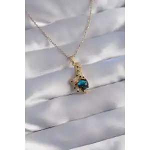 316L Çelik Zincir Gold Renk Zirkon Taşlı Panter Figürlü Gezegen Kolye