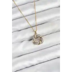 316L Çelik Zincir Gold Renk Zirkon Taşlı Sarmal Model Kadın Kolye