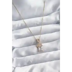 316L Çelik Zincir Gold Renk Zirkon Taşlı Taç Model Kadın Kolye