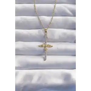 316L Çelik Zincir Gold Renkli Zirkon Taşlı Anka Kuşu Kolye