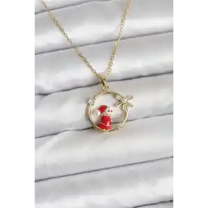 316L Çelik Zincir Gold Zirkon Taşlı Yılbaşı Tema Kadın Kolye