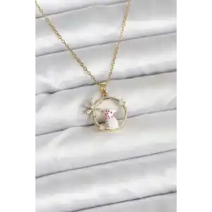 316L Çelik Zincir Gold Zirkon Taşlı Yılbaşı Temalı Kadın Kolye