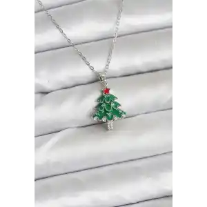 316L Çelik Zincir Gümüş Renk Çam Ağacı Model Yılbaşı Temalı Kadın Kolye