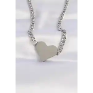 316L Çelik Zincir Gümüş Renk Düz Plaka Kalp Kolye