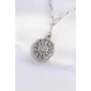 316L Çelik Zincir Gümüş Renk Güneş Kolye