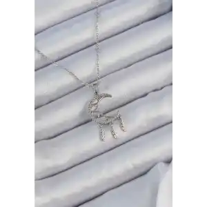 316L Çelik Zincir Gümüş Renk İşlemeli Zirkon Taşlı Ay Kolye