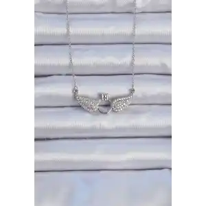 316L Çelik Zincir Gümüş Renk Kanatlı Tektaş Kolye