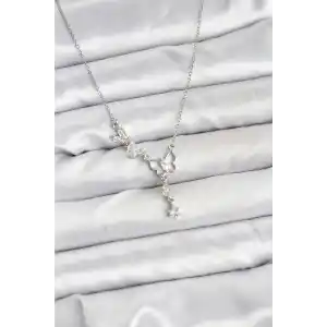 316L Çelik Zincir Gümüş Renk Kelebek Model Kadın Kolye