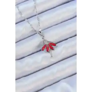 316L Çelik Zincir Gümüş Renk Kırmızı Etekli Zirkon Taşlı Balerin Kolye