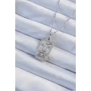 316L Çelik Zincir Gümüş Renk Lila Zirkon Taşlı Tarot Kolye