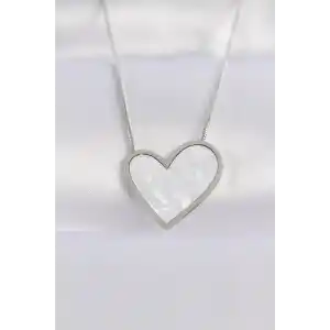 316L Çelik Zincir Gümüş Renk Mermer Desenli Kalp Kolye