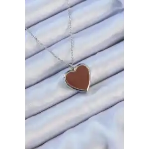 316L Çelik Zincir Gümüş Renk Mineli İçi Açılan Kalp Kolye