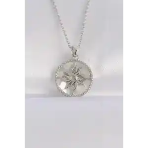 316L Çelik Zincir Gümüş Renk Oval Tasarımlı Güneş Kolye