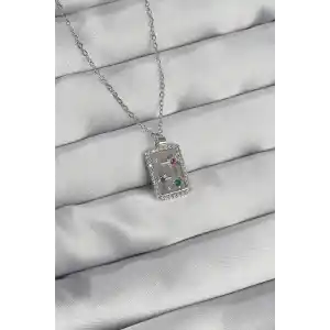316L Çelik Zincir Gümüş Renk Renkli Zirkon Taşlı Vintage Kolye