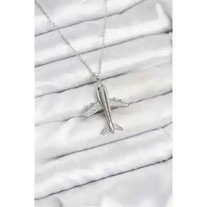 316L Çelik Zincir Gümüş Renk Uçak Model Kadın Kolye
