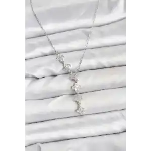 316L Çelik Zincir Gümüş Renk Yonca Model Kadın Kolye
