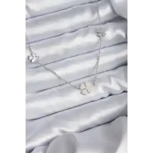 316L Çelik Zincir Gümüş Renk Yonca Model Kadın Kolye
