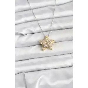 316L Çelik Zincir Gümüş Renk Zincirli Gold Yıldız Model Kadın Kolye