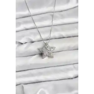 316L Çelik Zincir Gümüş Renk Zincirli Gümüş Yıldız Model Kadın Kolye