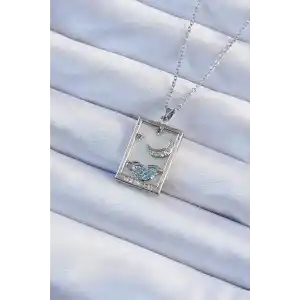 316L Çelik Zincir Gümüş Renk Zirkon Taşlı Ay Figürlü Tarot Kolye