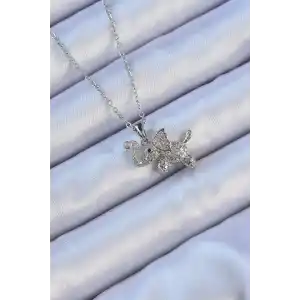 316L Çelik Zincir Gümüş Renk Zirkon Taşlı Fil Kolye