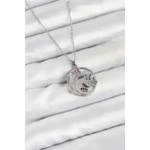 316L Çelik Zincir Gümüş Renk Zirkon Taşlı Kelebekli Kadın Kolye