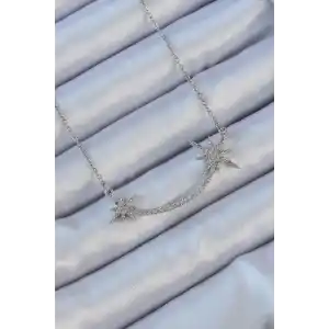 316L Çelik Zincir Gümüş Renk Zirkon Taşlı Kutup Yıldızı Kolye