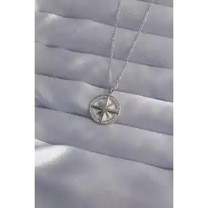 316L Çelik Zincir Gümüş Renk Zirkon Taşlı Kutup Yıldızı Kolye