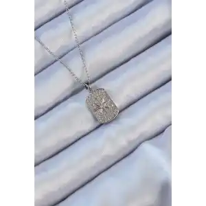 316L Çelik Zincir Gümüş Renk Zirkon Taşlı Kutup Yıldızlı Vintage Kolye