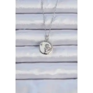 316L Çelik Zincir Gümüş Renk Zirkon Taşlı Mineli Melek Kolye