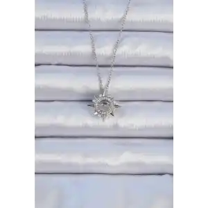 316L Çelik Zincir Gümüş Renk Zirkon Taşlı Parlayan Yıldız Kolye