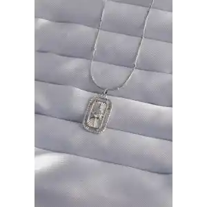 316L Çelik Zincir Gümüş Renk Zirkon Taşlı Tarot Kolye