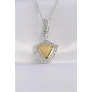 316L Çelik Zincir Gümüş Renk Zirkon Taşlı Tasarım Altın Renk Kalp Kolye