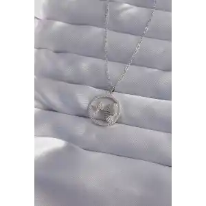 316L Çelik Zincir Gümüş Renk Zirkon Taşlı Yıldız Figürlü Oval Kolye