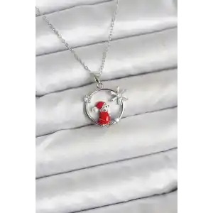 316L Çelik Zincir Gümüş Zirkon Taşlı Yılbaşı Tema Kadın Kolye