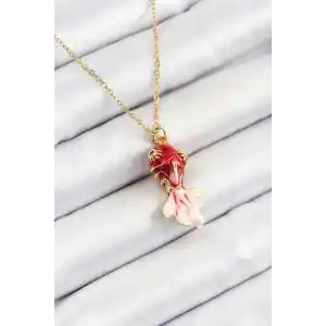 316L Çelik Zincir Kırmızı Balık Model Gold Renk Kadın Kolye