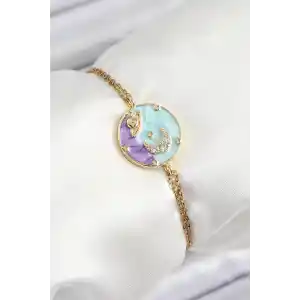 316L Çelik Zincir Mineli Sanatsal Portre Zirkon Taşlı Gezegen Model Gold Renk Kadın Bileklik